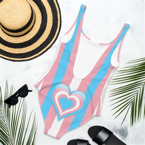 Transgender Pride Flag One Piece Swimsuit Trans Flag Womens Plus