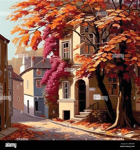 Naturaleza del otoño pueblo país paisajes de la ciudad Ilustración