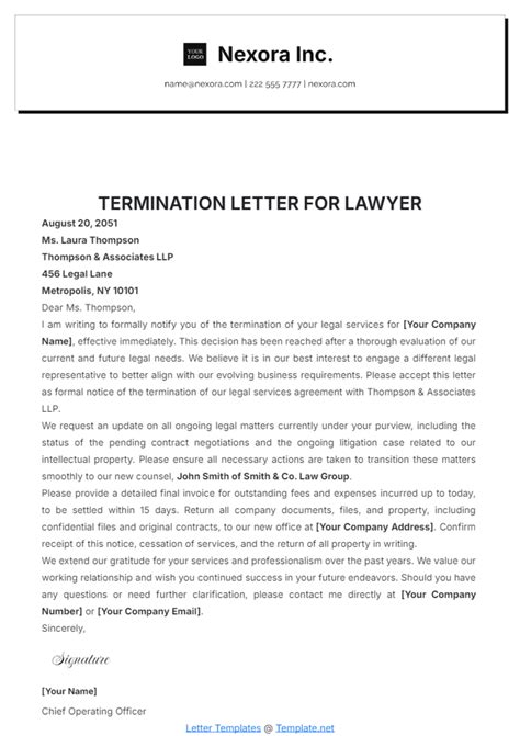 Free Termination Letter For Lawyer Template Edit Online And Download