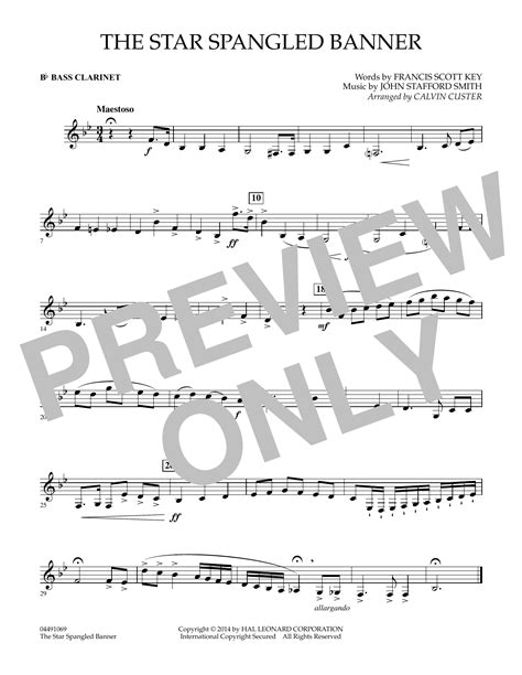 The Star Spangled Banner Bb Bass Clarinet By Calvin Custer Sheet