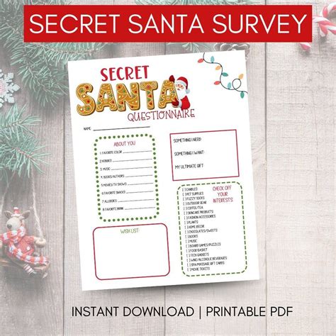 Secret Santa Questionnaire Christmas Party Work Secret Santa Secret