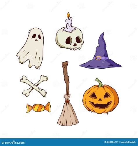 Hand Drawn Halloween Elements Collection Stock Illustration Illustration Of Broom Spooky