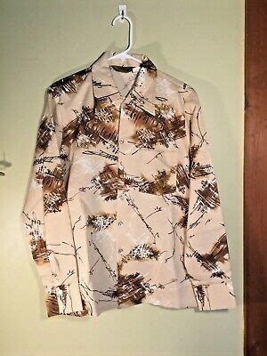 VTG 70s Triumph Of California Tan Abstract Button Up Disco Shirt NOS