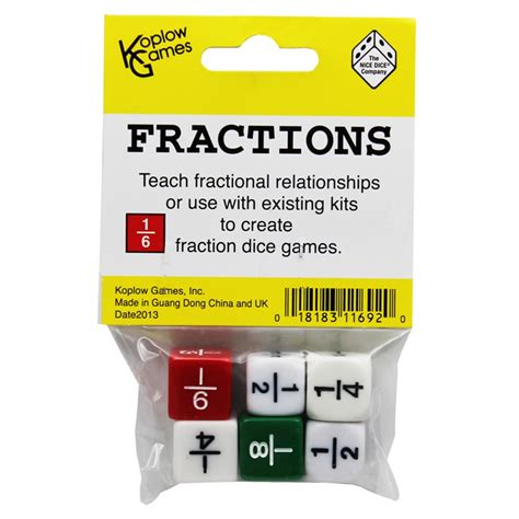 Fraction Dice Set 6pkg Kop11692 Koplow Games Inc Fractions