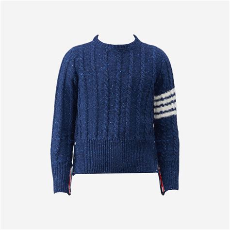 Thom Browne Donegal Twist Cable Bar Classic Crewneck Pullover