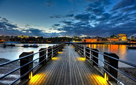 Muelle Mar Paisaje Urbano Barcos Noche Luces Muelle Mar Paisaje