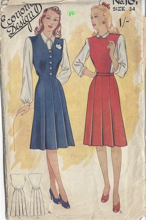 1940s Vintage Sewing Pattern B34 Pinafore Dress 50 The Vintage