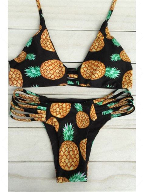 Off Reversible Pineapple Print Padded Bikini Set In Black