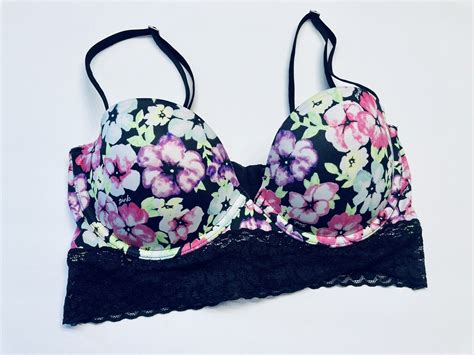 Victorias Secret Pink Floral Bustier Bra 34c Black Gem