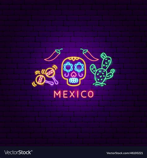 Mexico neon label Royalty Free Vector Image - VectorStock