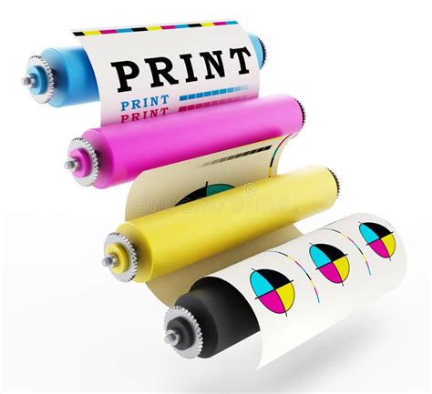 Cmyk Printing Press With Test Print D Illustration Stock Illustration