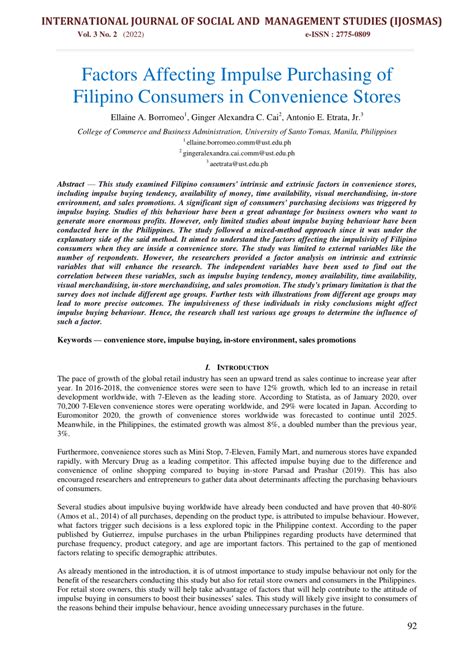 Pdf Factors Affecting Impulse Purchasing Of Filipino Consumers In Convenience Stores