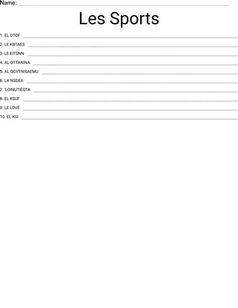 Les Sports Word Scramble WordMint