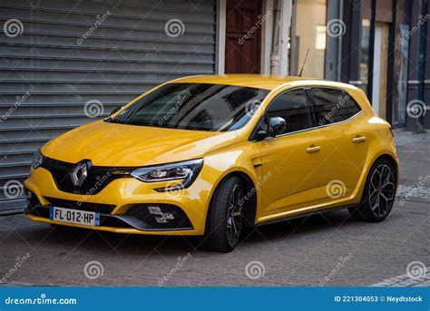 Front View Of Yellow Renault Megane Rs Parked In The Street Editorial