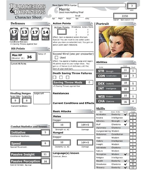 Dungeons & Dragons Good Halfling Thief Character Sheet Download ...