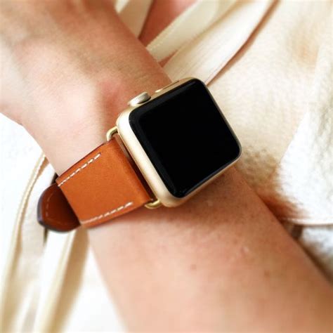 Brown Hand Stitched Apple Watch Leather Band With Option For Silver Gold Rose Gold Space Gray