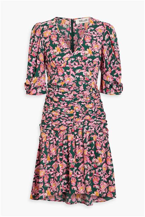 DIANE VON FURSTENBERG Nancy Ruched Floral Print Crepe Mini Dress Sale