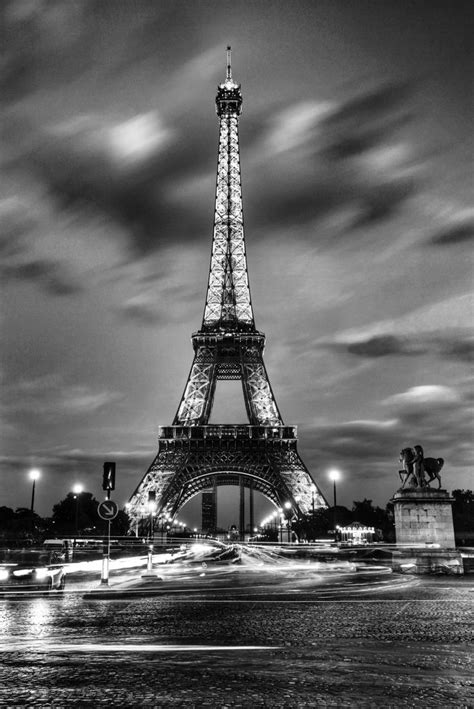 Eiffel Tower In France At Night Black White Photo Etsy Eiffel