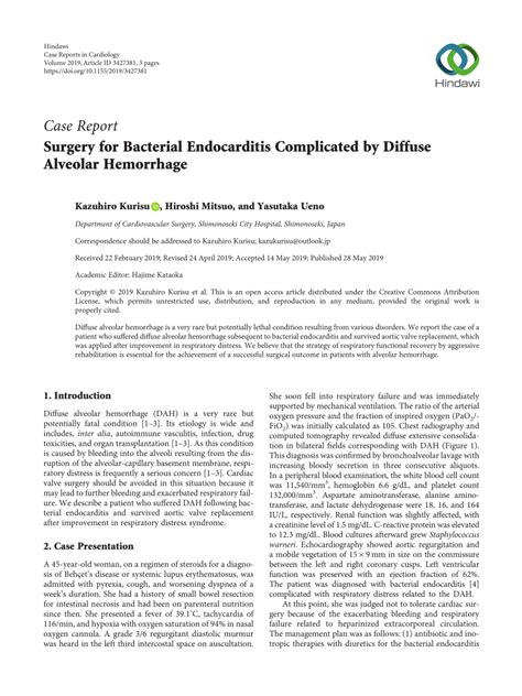 Pdf Surgery For Bacterial Endocarditis Complicated By Diffuse Alveolar Hemorrhage