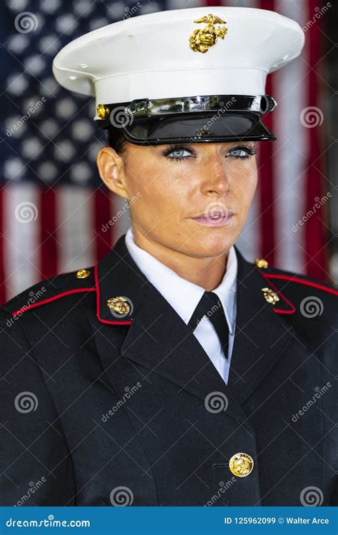 A United States Female Marine Posing in a Military Uniform Stock Image ...