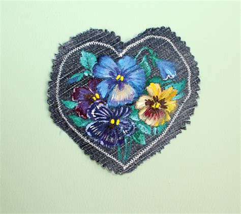 Pansies Patch Hand Painted Denim Patches Floral Upcycled Jeans Etsy