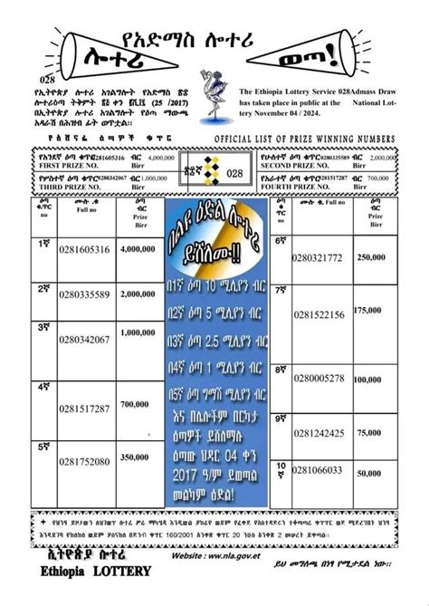 Admas Digital Lottery 028 Tikimt 2017 Nov 5 2024 Results Winning