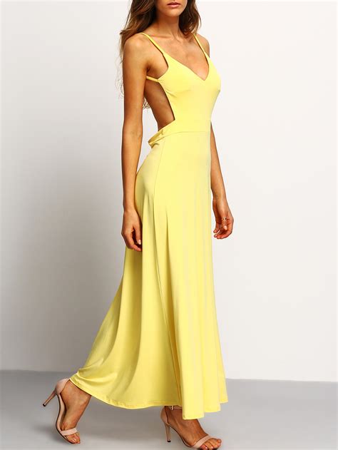 Yellow Spaghetti Strap Backless Dress SheIn Sheinside