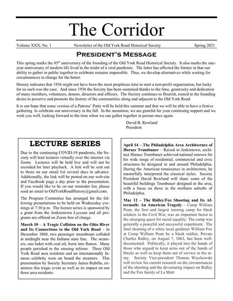 “The Corridor” – Old York Road Historical Society