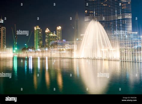 DUBAI, UAE - OCTOBER 15, 2014: The Dubai Fountain at night. The Dubai ...