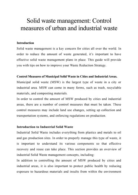 Solid Waste Management Control Measures Of Urban And Industrial Waste