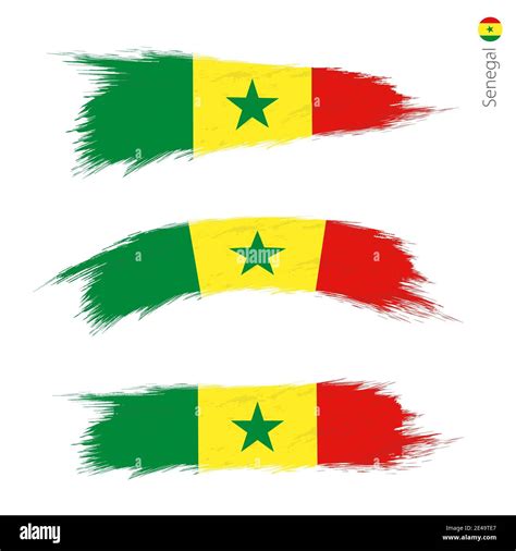 Set Of Grunge Textured Flag Of Senegal Three Versions Of National