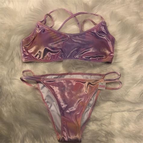 NWT VS PINK Bikini Iridescent Velour Print Strappy Depop