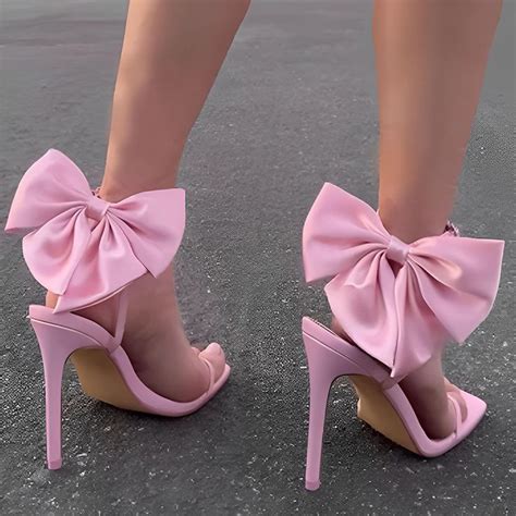 Rhinestone Stiletto Sandals With Back Bow In 2024 Ankle Strap High Heels Heels Stiletto Heels