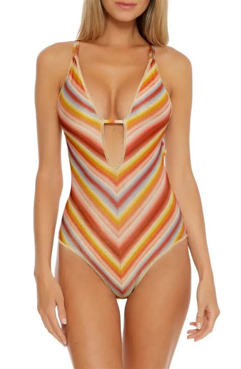 Becca Wo Horizon Plunge One Piece Swimsuit Orange Editorialist