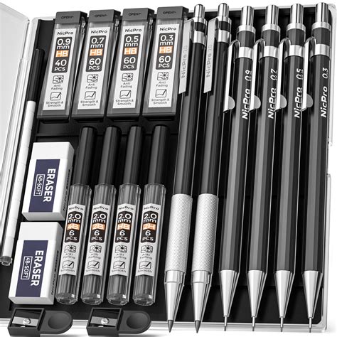 Nicpro 6 Pcs Art Mechanical Pencils Set Black Metal Drafting Pencil 0