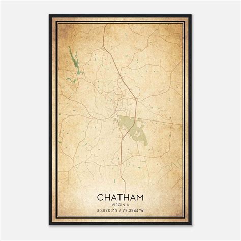 Vintage Chatham Virginia Map Poster, Chatham VA City Road Wall Art ...