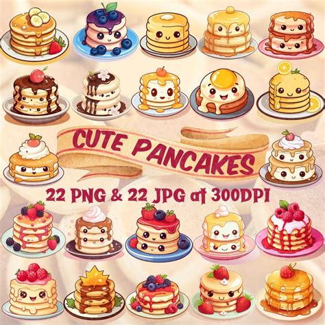 Kawaii Cute Pancake Clipart Bundle Kawaii Food Clipart Pancake Day