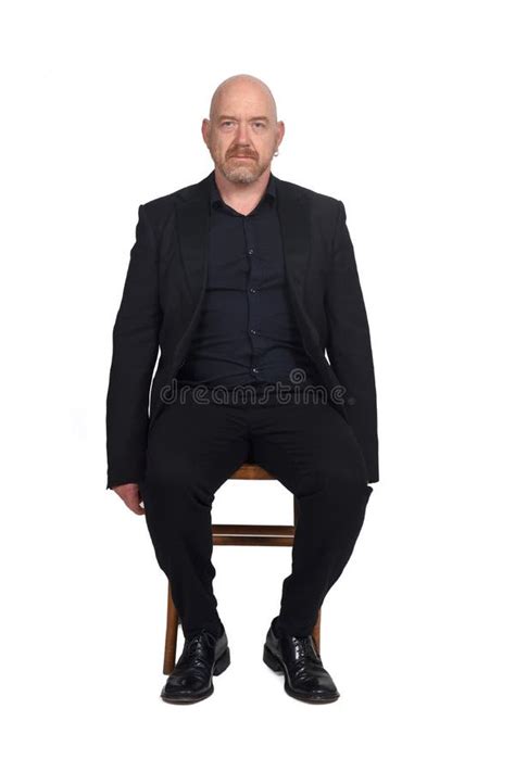 Bald Man Sitting On White Background Stock Image Image Of Chair Male 175624593