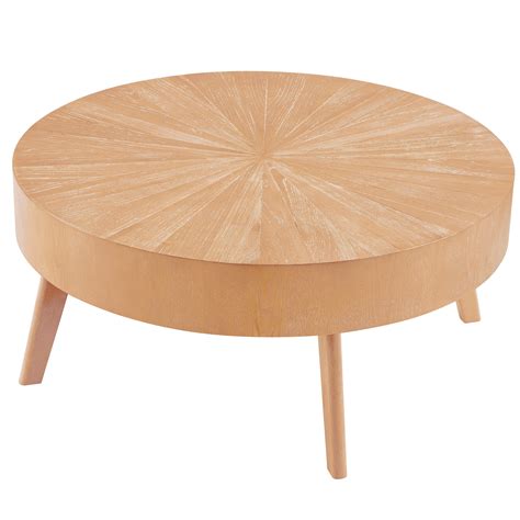 Gexpusm Round Wooden Coffee Table Solid Wood Natural For Living Room