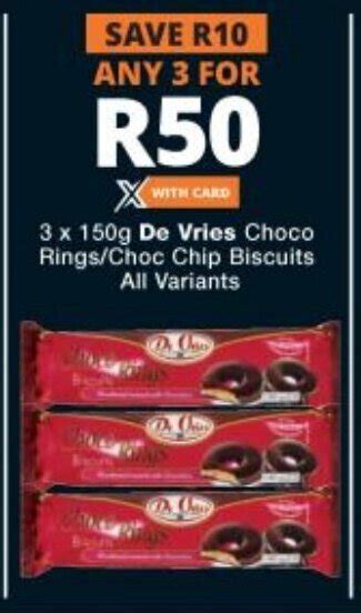 3x150g De Vries Choco Rings Choc Chip Biscuits All Variant Offer At Checkers