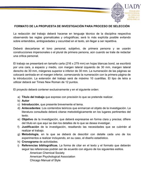 Formato De La Propuesta De InvestigaciÓn Para