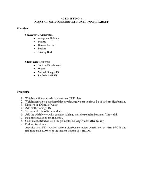 Solution Activity Assay Of Sodium Bicarbonate Studypool