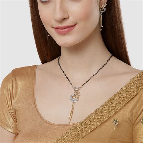 Buy ZENEME Gold Plated White Black Stone Studded Beaded Mangalsutra Set