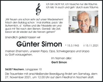 Traueranzeigen Von G Nter Simon Rz Trauer De