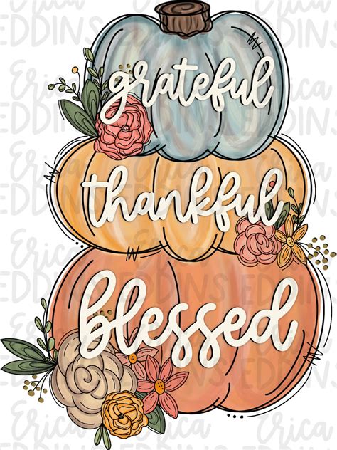 Grateful Thankful Blessed Png Painted Pumpkin With Florals Etsy