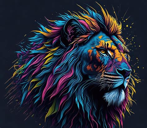 Premium Photo | A colorful lion with a mane and a blue mane