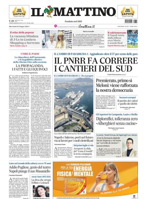 Prima Pagina Mattino Il Napoli Inizia Dalla Difesa Ecco Marin