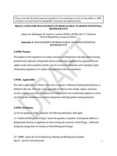 Fillable Online Arb Ca DRAFT Proposed Regulation Order California Air