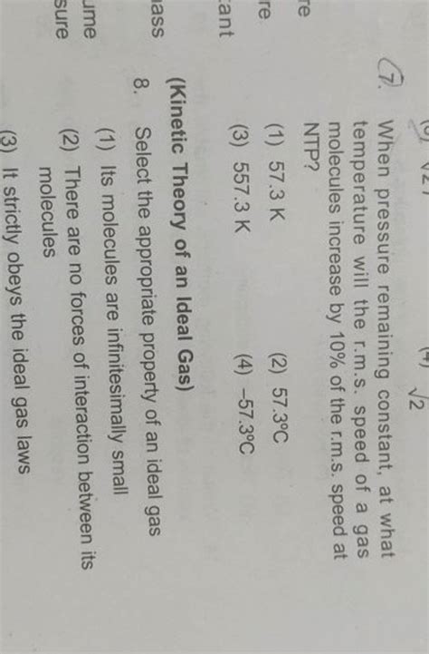 Kinetic Theory Of An Ideal Gas Select The Appropriate Property Of An