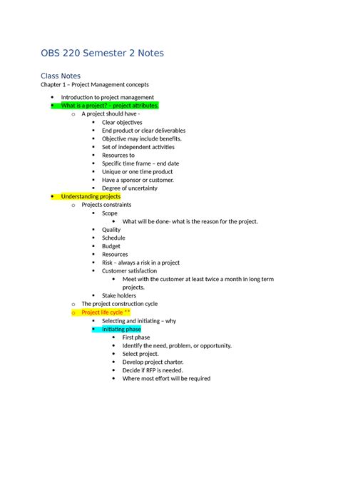 Obs Semester Notes Obs Semester Notes Class Notes Chapter